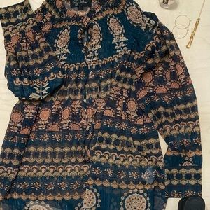 Bohemian mermaid blue see through detailed blouse